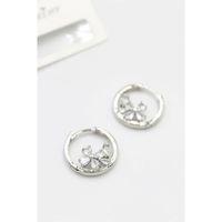 Taşlı Çiçek Küpe - Gümüş