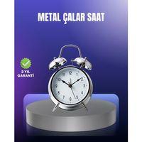 Yuvarlak Gümüş Dekoratif Işıklı Masa Üstü Saat Alarmlı Sessiz Çalışma