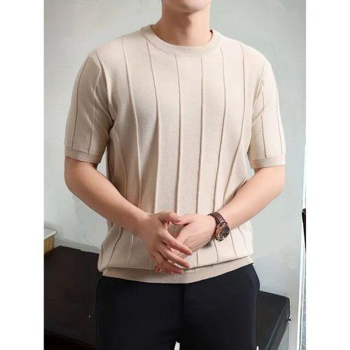 Erkek Kısa Kollu Bisiklet Yaka çizgili Triko Bluz