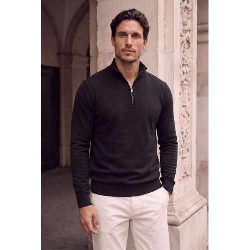 Lars Selanik Örme Kumaş Yarım Fermuar Erkek Sweatshirt - Siyah