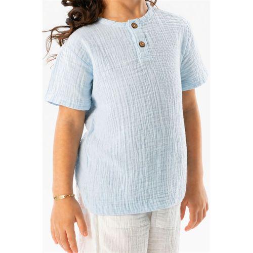 Kısa Kol Batı Yazlık Müslin Kız Çocuk Tshirt Buz Mavi Bmv