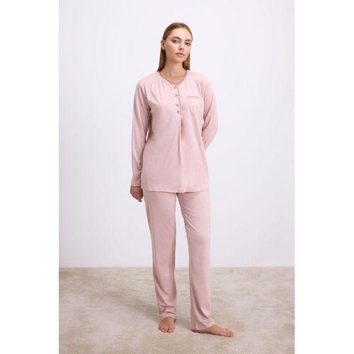Gül Kurusu Modal Pamuklu Uzun Kollu Düğmeli 2'li Pijama Takımı