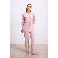 Gül Kurusu Modal Pamuklu Uzun Kollu Düğmeli 2'li Pijama Takımı