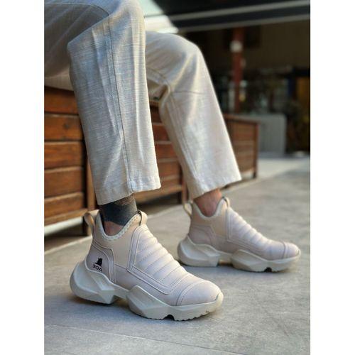 BA0401 Bağcıksız Rahat Yüksek Taban Krem Erkek Spor Yarım Bilek Bot