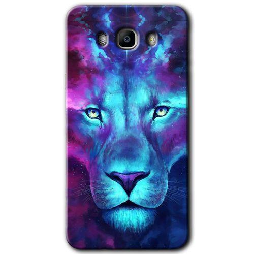 MRCİLETİSİM Samsung Galaxy J7 2016 Kılıf HD Desen Baskılı Arka Kapak + Temperli Cam - Neon Lion