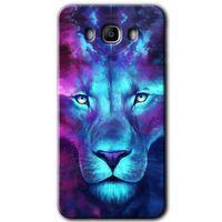 MRCİLETİSİM Samsung Galaxy J7 2016 Kılıf HD Desen Baskılı Arka Kapak + Temperli Cam - Neon Lion