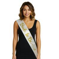 Beyaz Saten Üzerine El Yazısı İtalik Altın Bride To Be Kuşağı