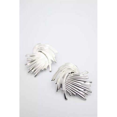 Metal Yaprak Küpe - Gümüş