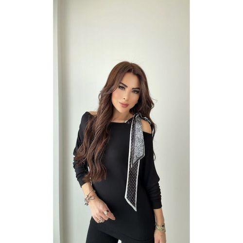 Kadın Uzun Kollu Fular Detay çilek Kumaş Bluz