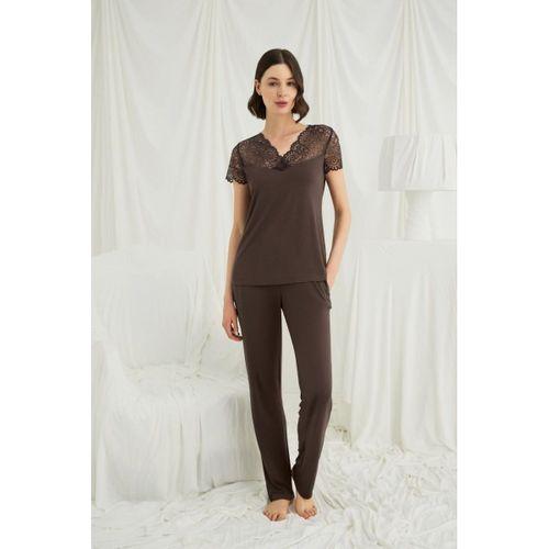 Kısa Kollu Ve Dantelli V Yaka Pijama Takımı
