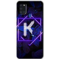 MRCİLETİSİM Samsung Galaxy A21s Kılıf Baskılı Kapak - Dark Neon Yaprak K Harfi +Tam Ekran Koruyucu