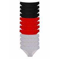 12 adet Süper Eko Set Likralı Kadın Slip Külot Siyah Kırmızı Gri