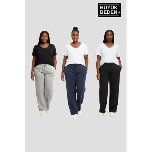 Kadın Büyük Beden Paça Reçme İnce Eşofman Altı 3’lü Set – Rahat Kalıp SPR26BEA952+3