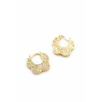 Taşlı Çiçek Küpe - Altın