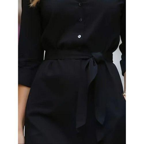 Kadın Uzun Kollu Yakalı Belden Kuşaklı Midi Trikoton Elbise