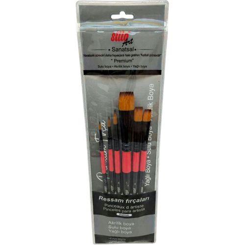 STİLO ART ( SET 1 ) DÜZ -KESİK VE YUVARLAK UÇ FIRÇA SETİ ( 6'lı Set)