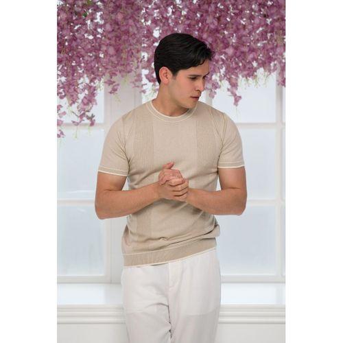Slimfit Kolları Lastikli Likralı Desenli Bisiklet Yaka Triko T-shirt