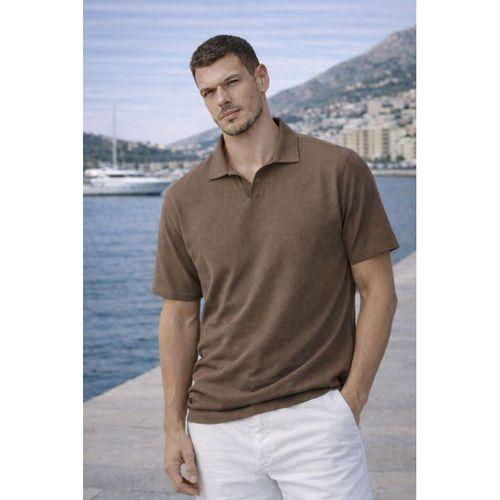 Leodes Waffle Kumaş Polo Yaka Relaxed Fit Düğmesiz Erkek T-Shirt - Kapari