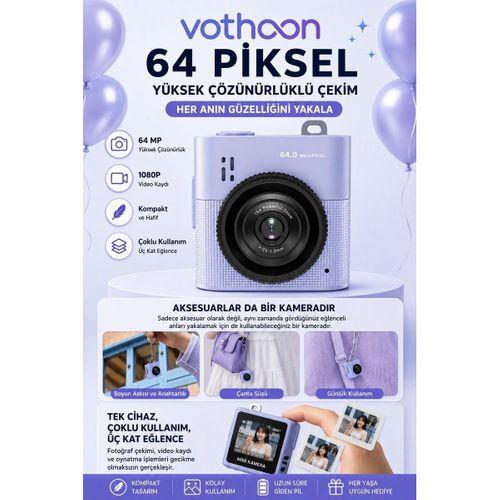 Mini Dijital Kamera 64mp 16x Digital Zoom Retro Vintage 1 4’’ekranlı Video Kamera Taşınabilir Tasarım Mavi