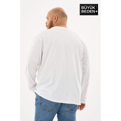 Erkek Büyük Beden Uzun Kollu 2 İplik Bisiklet Yaka Tişört