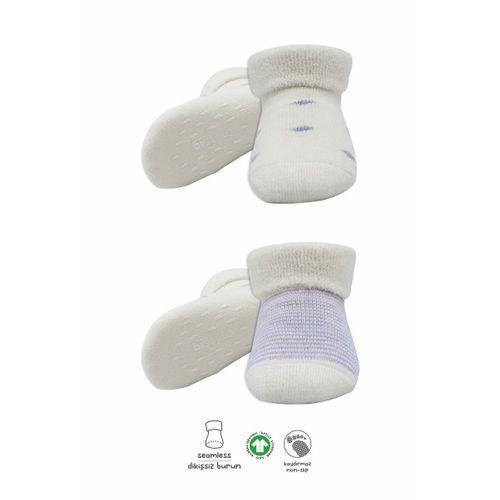 2'li Havlu Soket Kaymaz Çorap 10504 İndigo Ekru