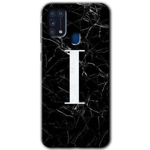 Samsung Galaxy M31 HD Baskılı Kılıf + 9D Tam Ekran Koruyucu - Siyah Mermer Desenli İ Harfi