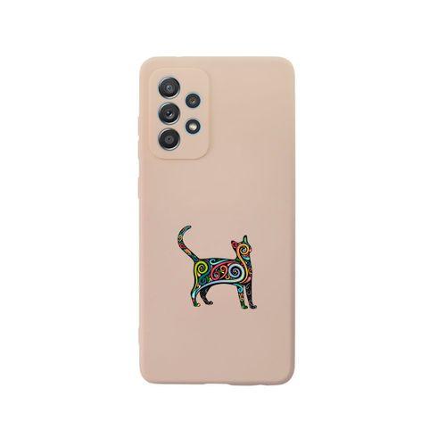 Samsung A32 Kedi Pattern Premium Silikonlu Pembe Telefon Kılıfı