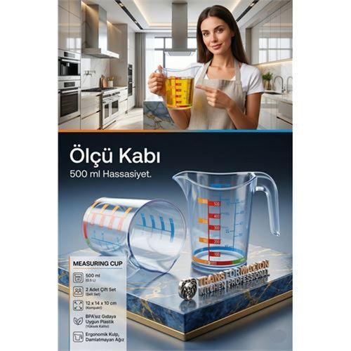 2'li Mutfak Ölçü Kabı 500 ml, Dereceli Sıvı Ölçüm Bardağı 723258