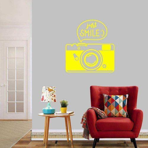 Just Smile Yazılı Fotoğraf Makinesi Dekoratif Duvar Sticker, Çıkartma, Etiket