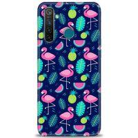 Realme 5 Pro Kılıf HD Baskılı Kılıf - Flamingo Ananas + Tam Ekran Koruyucu