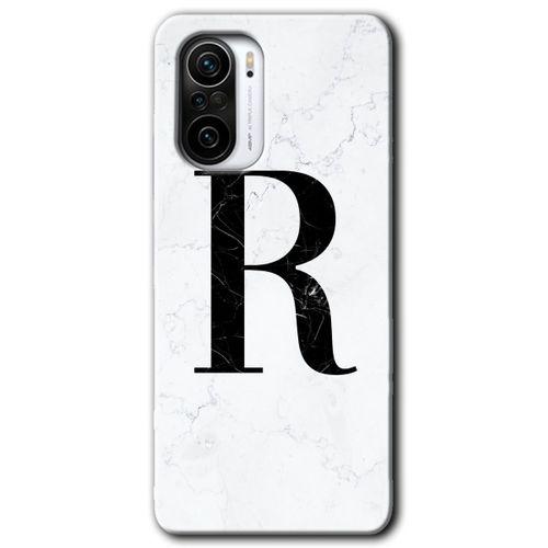 Redmi K40 Kılıf HD Desen Baskılı Arka Kapak - Beyaz Mermer Desenli R Harfi + Kırılmaz Cam