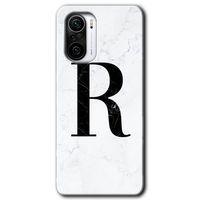 Redmi K40 Kılıf HD Desen Baskılı Arka Kapak - Beyaz Mermer Desenli R Harfi + Kırılmaz Cam