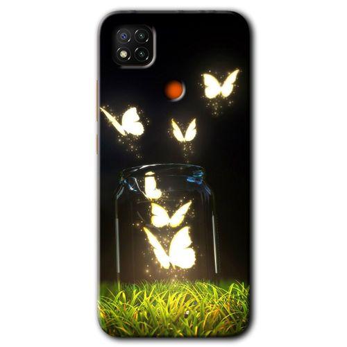 MRCİLETİSİM Xiaomi Redmi 9c Kılıf Kapak - Işıklı Kelebekler +Hayalet Ekran Yandan Gözükmez