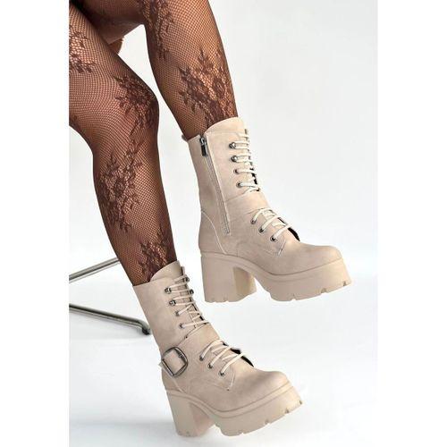 Linma Bej Nubuk Bağcıklı Topuklu Bot