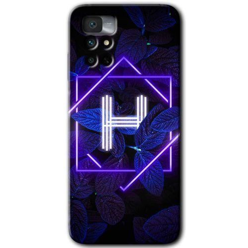 Redmi Note 11 4G Kılıf HD Desen Baskılı Arka Kapak - Dark Neon Yaprak H Harfi