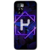 Redmi Note 11 4G Kılıf HD Desen Baskılı Arka Kapak - Dark Neon Yaprak H Harfi