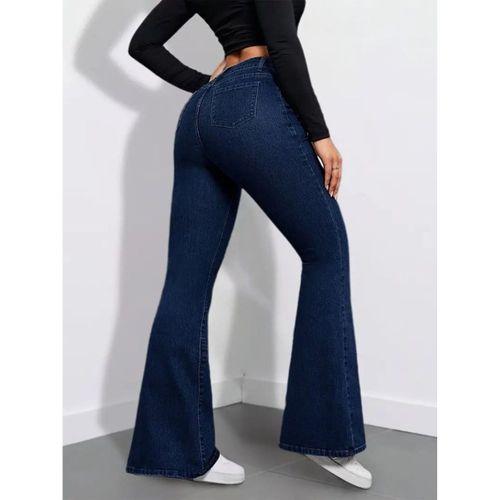 Kadın Yüksek Bel Cepli İspanyol Paçalı Kot Pantolon