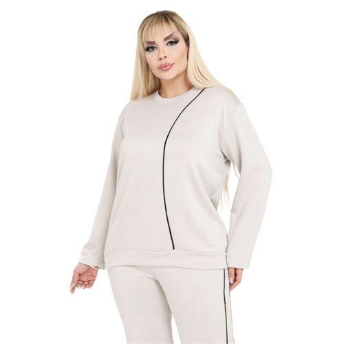 Melsay Butik Büyük Beden Ekru Lacivert Çizgi Detay Modal Kadın Eşofman Takımı