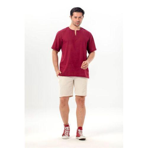 Kısa Kol Şile Bezi Bisiklet Yaka Erkek Yazlık Tshirt Koyu Bordo 3068