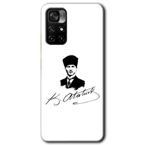 Poco M4 Pro 5G Kılıf HD Desen Baskılı Arka Kapak + Temperli Cam - Kemal Atatürk İmza