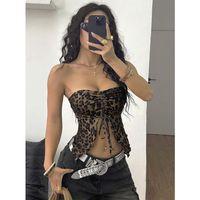 Kadın Leopar Desenli Crop Önden Büzgü Detaylı 5096