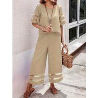 Kadın Kısa Kollu Bisiklet Yakalı Tül şerit Detaylı Bluz Ve Pantolon Ikili Takım