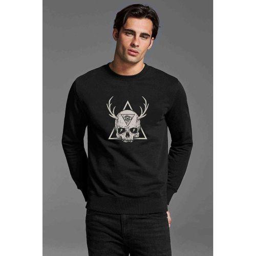 Skull Triangle Geyik Baskılı Siyah Erkek Sweatshirt
