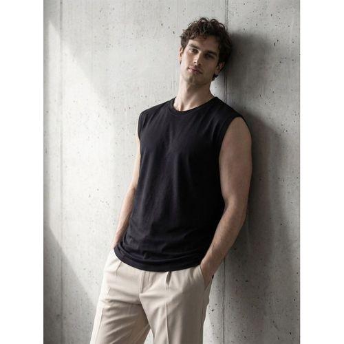 Mantius Oversize Bisiklet Yaka Erkek Atlet Kolsuz T-Shirt - Siyah