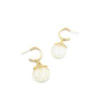 Taşlı Halkalı Küpe - Krem