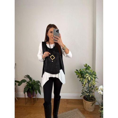 Kadın Siyah Deri Yelekli Kolye Dahil üçlü Takım