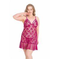 Büyük Beden Vişne Kısa Tül Gecelik