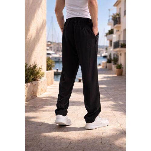 Magnus Tensel Kumaş Relaxed Fit Beli Lastikli Yazlık Erkek Pantolon - Siyah
