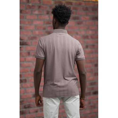 Regular Fit Likralı Kendinden Çizgili Polo Yaka T-Shirt