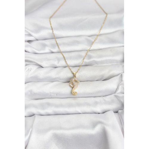 316L Çelik Zincir Gold Renk Deniz Atı Model Zirkon Taşlı Kadın Kolye